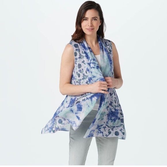 LOGO by Lori Goldstein Tops - LOGO by Lori Goldstein Woven Lavender Tie Dye Vest w Print Cotton Panel XXS